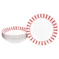 Produktbild: MamboCat Split rot 6er Set Suppenteller I 450ml I weißes Porzellan-Geschirr mit Streifen für 6 Personen I Tiefe Teller für Salat, Suppe, Müsli, Pasta & Co.