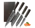 Produktbild: Wakoli Messer-Set EDIB Essentials 4er Damastmesser-Set Küchenmesser Kochmesser (Damastmesser mit Geschenkbox, 4-tlg., 4er Damastmesser-Set), VG10 Kern, 67 Lagen Damaststahl, Pakkaholzgriff, inkl. Geschenkbox