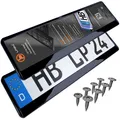 Produktbild: 2 Kennzeichenhalter Schwarz Hochglanz Nummernschild Halter Kennzeichenhalterung
