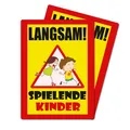 Produktbild: 2 Stück XXL Langsam  spielende KINDER Schild 30 x 40 cm aus stabiler PVC Hart...
