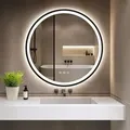Produktbild: GIMBELEN LED Runder Badezimmerspiegel mit Beleuchtung, Antibeschlag, dimmbar, energiesparend, 3 Lichtfarben, Touch-Schalter und Speicherfunktion, L... - Schwarz