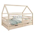 Produktbild: Ehrenkind® Hausbett Sona mit Doppelschublade aus massivem Kiefernholz Natur 120x200 cm