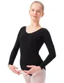 Produktbild: tanzmuster ® Ballettanzug Mädchen Langarm - Lilly - aus Baumwolle, Ballettbody Kinder Ballett Trikot in schwarz, Größe 128/134