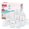 Produktbild: NUK Perfect Match Glas-Babyflaschenset | Ab 6 Mon. | Passt sich dem Baby an | Temperature Control | 4 Anti-Colic-Flaschen und zus. Silikontrinksauger | 120 ml & 230 ml | BPA-frei | Regenbogen | 5 St.