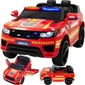 Produktbild: Deutsche FEUERWEHR, Kinderauto Feuerwehrauto mit Funkgerät Sirene und Martinshorn Bluetooth Kinderfahrzeug Kinder Elektroauto Gefedert Hilfsrollen