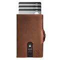 Produktbild: SLIMJACK Smart Wallet mit Münzfach - Kreditkartenetui mit RFID-Schutz - Geldbeutel für Herren - Aluminium-Kartenhalter - Smart Wallet für Karten & Münzen - Dunkelbraun Leder