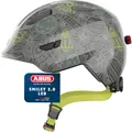 Produktbild: ABUS Kinderhelm Smiley 3.0 LED - Fahrradhelm mit Licht - tiefe Passform & Platz für einen Zopf - für Mädchen und Jungs - Grau mit Weltall-Muster, Größe S, S (45-50 cm)