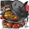 Produktbild: KESSER Feuertopf, Gußeisen, Dutch Oven Set BBQ Feuertopf Schmortopf, Gusseisen Topf schwarz 13.6 l | Ø 34.5 cm x 13 cm