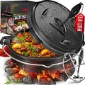 Produktbild: Dutch Oven Set bbq, Schmortopf, Gusseisen Topf mit Deckelheber Henkel und Schlitz für Themormeter, Grilltopf, Gulaschkessel, DO12P - 13.6 Liter /