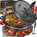Produktbild: KESSER® Dutch Oven Set BBQ Feuertopf Schmortopf, Gusseisen Topf mit Deckelheber Henkel und Schlitz für Themormeter, kochkessel Grilltopf Gulaschkessel für Oudoor & Indoor