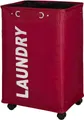 Produktbild: WENKO Wäschetruhe Wäschekorb mit Rollen Wäschetonne Quadro rot XL, 79 Liter rollbar mit Sichtschuz Abdeckung