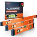 Produktbild: Presch Wasserwaagen Set 3tlg. - 40cm, 60cm & 100cm - Bruchfeste Weitwinkellibelle inkl. 2% Gefälle-Anzeige - Vertical-View-Funktion dank Sichtfenster - Innovative Rutsch‑Stopp‑Endkappen