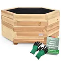 Produktbild: holz4home® Outdoor Pflanzkübel M I 6-Eckig aus Tannenholz I inkl. Gartenhandschuhe & Vlies I Blumentopf Terrasse aus Holz I Pflanzkasten Pflanztopf Blumenkübel Balkon