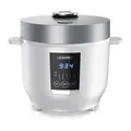 Produktbild: Arendo Digitaler Reiskocher mit 5 Programmen, 350W, 2 Liter, Timer- und Warmhaltefunktion, BPA-frei, inkl. Messbecher & Reislöffel, Weiß/Silber