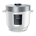Produktbild: Arendo Digitaler Reiskocher mit 5 Programmen, 350W, 2 Liter, Timer- und Warmhaltefunktion, BPA-frei, inkl. Messbecher & Reislöffel, Weiß/Silber
