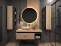 Produktbild: Easy4You Matt Schwarz/Eiche Unterschrank Kaya 100 cm mit Schublade und Ablage + 2 Hängeschranke 30x100 cm Badschrank Badezimmerschrank Seitenschrank