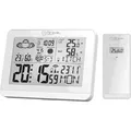 Produktbild: Moderne Design Funk-Wetterstation mit Aussensensor bennenbar Mondphase Sonnenaufgang Sonnenuntergang 2 Alarme Hygrometer Temperaturanzeige Datumsan... - Weiß