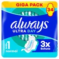 Produktbild: Always Ultra Day Damenbinden Normal (Größe 1) Mit Flügeln 34 Stück, Super Saugfähig Und Ultra Dünn, Für Die Periode