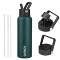 Produktbild: BJPKPK Isolierte Trinkflasche mit Strohhalm-Deckel, 1.2L Edelstahl Wasserflaschen mit 3 Deckeln, BPA Frei Wasserdicht Thermosflasche,Tumblers, Becher für Sport, Gym- Armeegrün