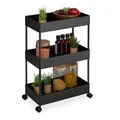 Produktbild: Relaxdays Rollwagen, 3 Etagen, Servierwagen, Küchenwagen, Bad & Büro, Rollregal, HxBxT: 65 x 39,5 x 21,5 cm, schwarz