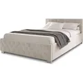 Produktbild: Juskys Polsterbett Nizza 120x200 cm Beige - Bettgestell mit Lattenrost, Stauraum & LED Beleuchtung - Bett mit Samtbezug & Chesterfield-Steppung - Beige