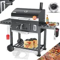 Produktbild: KESSER® Holzkohlegrill XXL Grillwagen mit Deckel & Thermometer – großer BBQ Kohlegrill Wagen, Smoker Grill mit Kamin & Lüftung, mit Grillrost, Warmhalterost, Rädern, Ablage & Aschebehälter