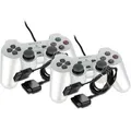 Produktbild: 2 original PS2 Controller - Pads in Silber + 2 Controller Verlängerung