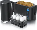 Produktbild: Arendo Frühstücks-Set Wasserkocher 1,5l, 4-Scheiben Toaster, 6er Eierkocher, Schwarz