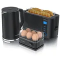 Produktbild: Arendo Frühstücks-Set Wasserkocher 1,5l, 4-Scheiben Toaster, 6er Eierkocher, Schwarz