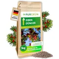 Produktbild: Purgrün® Eibendünger 1 kg – Organisch-mineralische Rezeptur – Feinkörniges Krümelgranulat – NPK 5+4+6 – Extra Magnesium für leuchtend grüne Nadeln – Verbessert die Bodenqualität