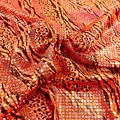 Produktbild: TOLKO Jersey-Stoff Meterware mit silber Glanz für Shirt Kleid Rock | Modestoff Dekostoff knitterarm elastisch | Stoffe zum Nähen | 145cm breit Kleiderstoff Kostümstoff Meterware (Orange Schwarz)