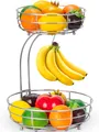 Produktbild: Obstkorb mit Bananenhalter - 2 Stöckig Obstschale aus Metall - Küche Stehend ...