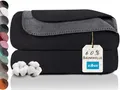 Produktbild: ZOLLNER Kuscheldecke zweifarbig in 150x200 cm - kuschelige Sofadecke in schwarz - waschbar bis 40°C - langlebiges Mischgewebe - Hotelwäschequalität - Oeko Tex® Zertifiziert