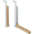 Produktbild: Relaxdays Türgarderobe klappbar 2er Set, zum Einhängen, Türhaken 6 Kleiderbügel, Metall & Holz, für 2 cm Türfalz, weiß
