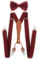 Produktbild: axy Herren Hosenträger mit Fliege im 2er Set Breit 2,5 cm X-Form und 4 Starken Clips PU25 (Weinrot)