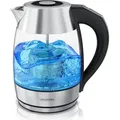 Produktbild: Arendo Wasserkocher mit Temperatureinstellung 40° - 100 °C & Anzeige, Teekocher aus Glas & Edelstahl mit Teesieb, 1,8 l, 2200 W, Warmhaltefunktio... - Transparent/Schwarz