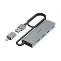Produktbild: Hama 00200138 USB-Hub, 4 Ports, USB 3.2 Gen1, 5 Gbit/s, Ultra Slim, inkl. USB-C-Adapter + Netzteil