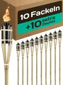 Produktbild: 10 Gartenfackeln für Draußen - Bambus Holz 90cm - Lange Brenndauer - Nachfüll...