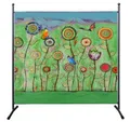 Produktbild: Paravent Raumteiler, 180 x 178 cm, Grüne Blumen, Sichtschutz für Balkon und Garten