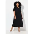 Produktbild: Ulla Popken Maxikleid Jerseykleid Empirenaht Rundhals Halbarm Taschen schwarz 62/64