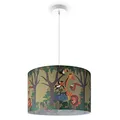 Produktbild: Paco Home Pendelleuchte Kinderzimmer Deckenlampe Stoff Lampenschirm Dschungel Tiere E27 1,5m Textilkabel Dinosaurier Zoo, Farbe:Design 4 (Ø45,5 cm), Leuchtenart/Farbe:Pendelleuchte - Weiß
