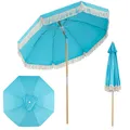 Produktbild: COSTWAY Sonnenschirm Boho, φ170cm Gartenschirm mit Fransen, beidseitig um 30° knickbar, Balkonschirm aus Holz, Terrassenschirm, Marktschirm Blau
