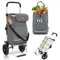 Produktbild: Sekey Einkaufstrolley 3-in-1 mit Kühlfach und Spanngurt, Faltbarer Einkaufswagen 42L & 35kg, 3-in-1 Trolley, Sackkarre & Umhängetasche, Ideal für Einkäufe grau