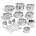 Produktbild: Lagostina Sfiziosa Topfset für alle Herdarten aus Edelstahl 18/10, 24 Teile, 3-Lagiger Lagoseal-Plus-Boden, Topfset mit 5 Kasserollen, 3 Töpfen, Milchtopf, 8 Deckel, 7 Küchenutensilien