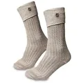 Produktbild: Steigenhöfer Manufaktur Trachtensocken für Herren und Damen – Socken mit Zopfmuster und Edelweißanstecker Oktoberfest Strümpfe aus Baumwolle für Männer & Frauen beige|braun 35-38