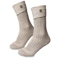 Produktbild: Steigenhöfer Manufaktur Trachtensocken Herren und Damen Lang – Klassische Trachtenstrümpfe im Zopfmuster – Oktoberfest Strümpfe aus Baumwolle für Männer & Frauen – Naturbraun mit Edelweiß – 35-38
