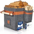 Produktbild: OAKAGE® Holzkorb für Kaminholz Groß mit Zündholzkorb [Integrierter Metallrahmen für Zusatzstabilität] Kaminholzkorb Feuerholzkorb Brennholzkorb Kaminkorb Filzkorb | Korb Dunkelgrau
