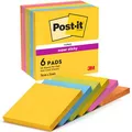 Produktbild: Post-it Super Sticky Notes Carnival Collection, Packung mit 6 Blöcken, 90 Blatt pro Block, 76 x 76 mm, Gelb, Blau, Grün, Pink - Extra-stark klebende Notizzettel für To-Do-Listen und Erinnerungen