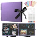 Produktbild: DazSpirit Fotoalbum 29,5 X 21cm Fotoalbum Zum Selbstgestalten Schwarz Fotobuch Mit 80 Seiten Scrapbook, Für 240 Bilder, Inkl.12 Metallic Farbmarker, Gästebuch Für Geburtstag Und Hochzeit, Lila