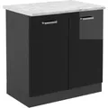 Produktbild: Vicco Spülenunterschrank R-Line Schwarz Hochglanz/Anthrazit 80 cm AP Marmor